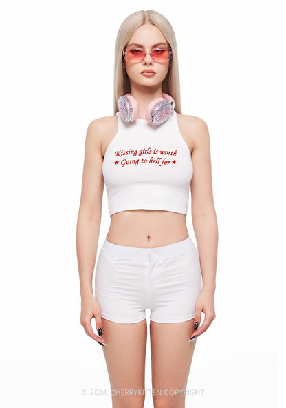 Kissing Girls is Worth Y2K Crop Tank Top Cherrykitten