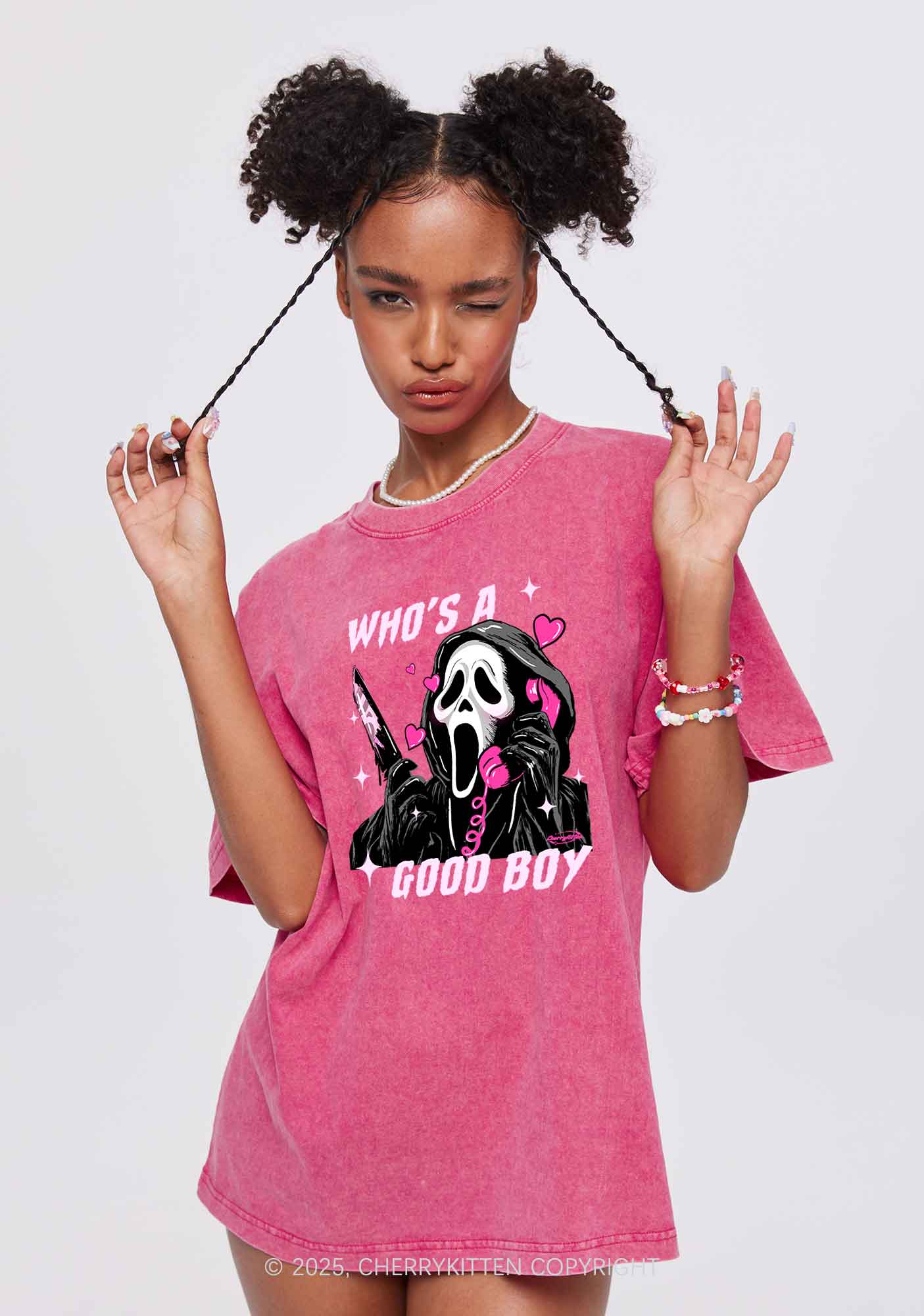 Halloween Ghost Good Boy Y2K Shirts Washed Tee Cherrykitten