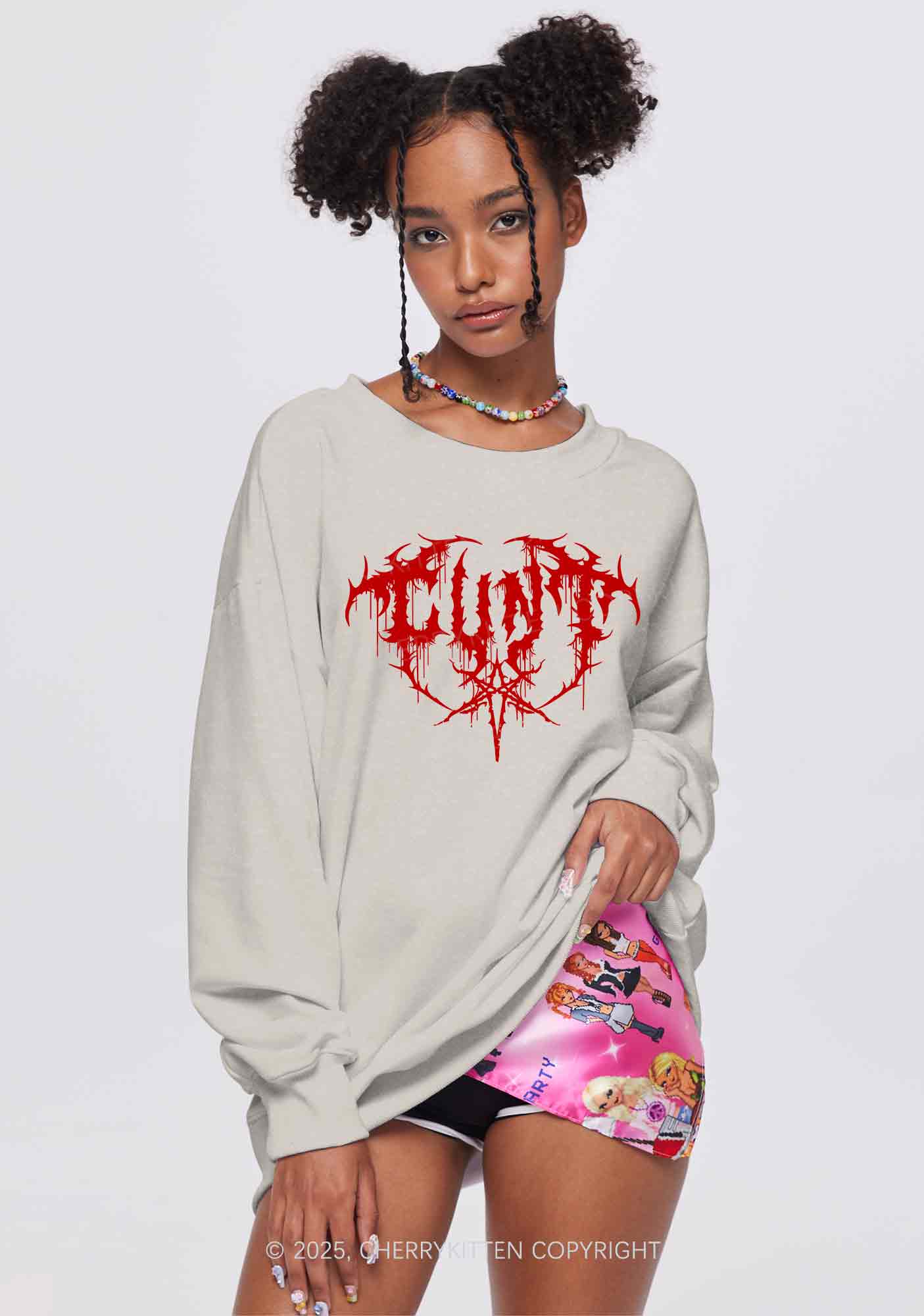 Halloween Punk Cxxt Y2K Washed Sweatshirts Cherrykitten