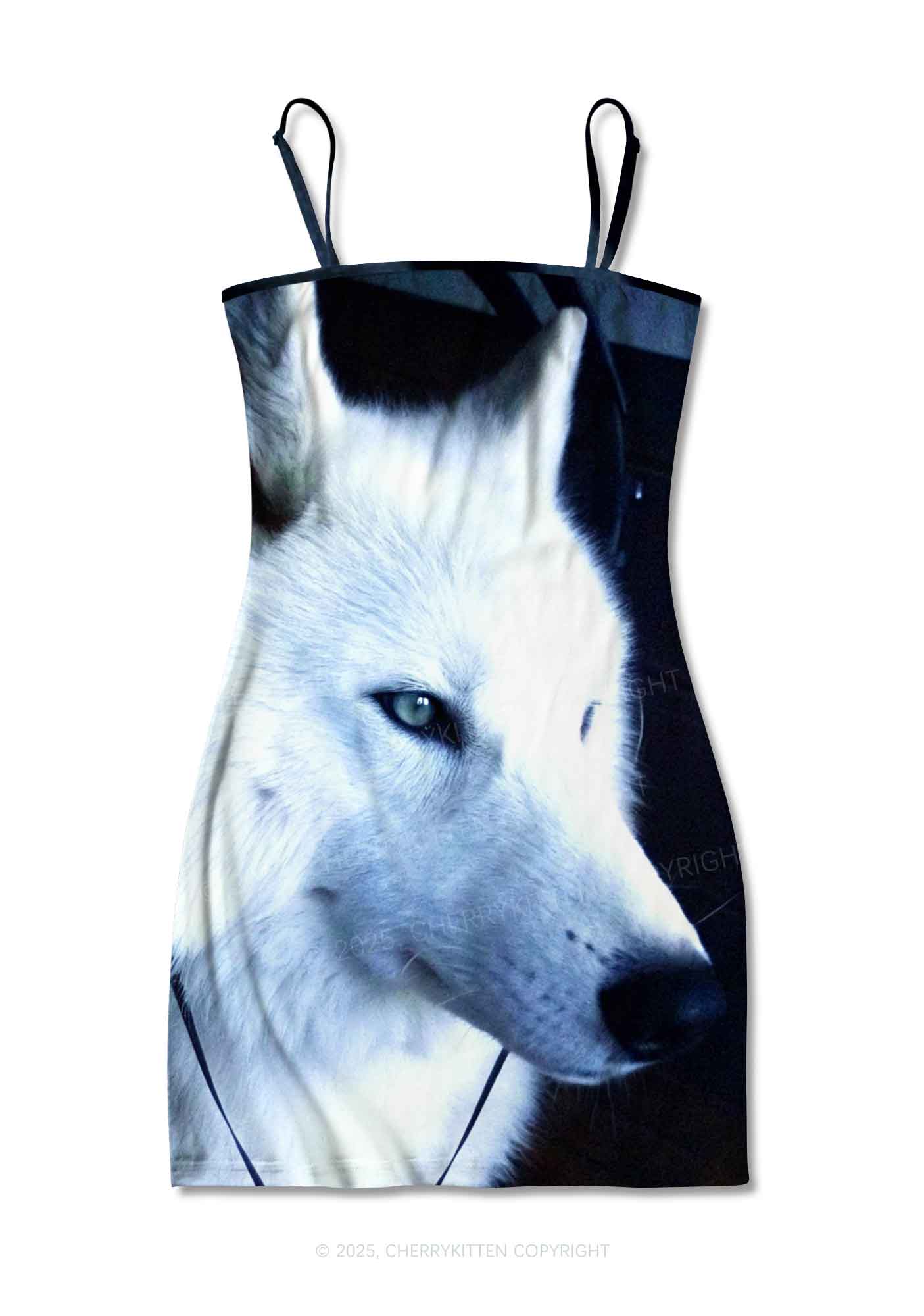 White Wolf Y2K Print Slip Dress Cherrykitten