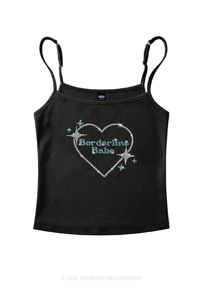 Rhinestone Borderline Personality Babe Y2K Spaghetti Strap Cami Cherrykitten