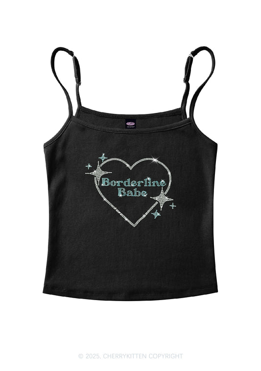 Rhinestone Borderline Personality Babe Y2K Spaghetti Strap Cami Cherrykitten