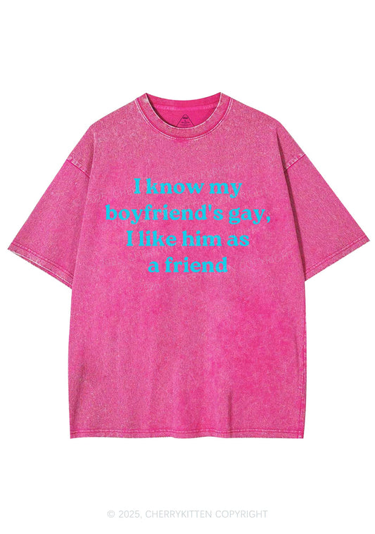 I Know My BF Is Gay Pride Y2K Shirts Washed Tee Cherrykitten