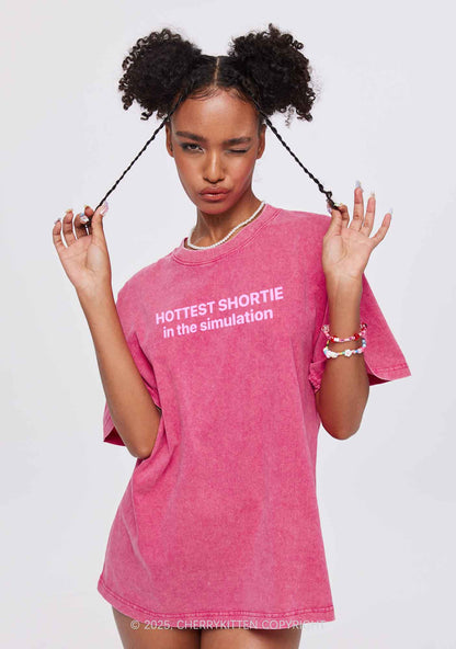 Hottest Shortie In The Simulation Y2K Shirts Washed Tee Cherrykitten