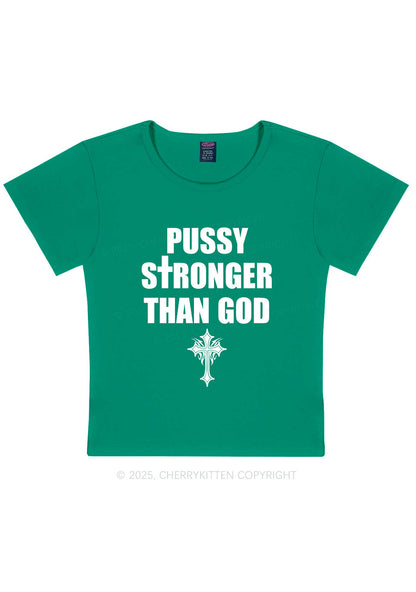 Puxxy Stronger Than God Y2K Baby Tee Cherrykitten