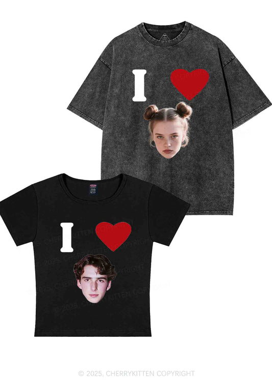 I Love Custom Portrait Y2K Valentine's Day Couple Shirt Cherrykitten