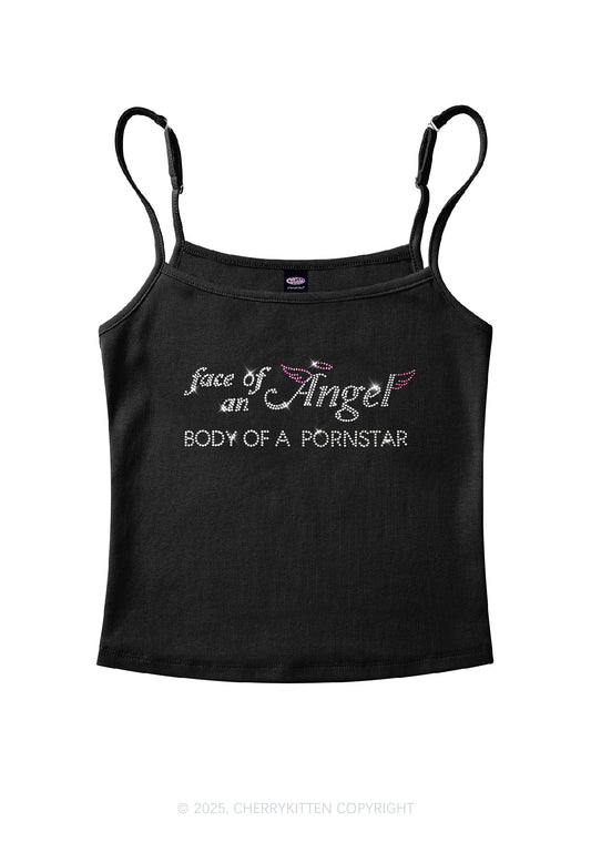 Rhinestone Face Of An Angel Y2K Spaghetti Strap Cami Cherrykitten