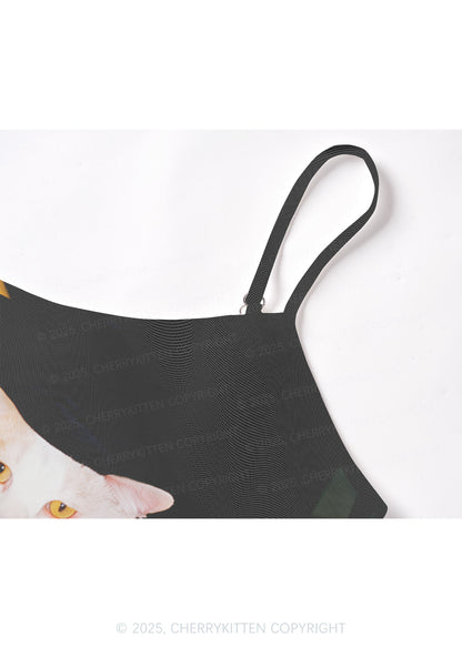 Cat With Black Roses Y2K Mesh Cami Tank Cherrykitten