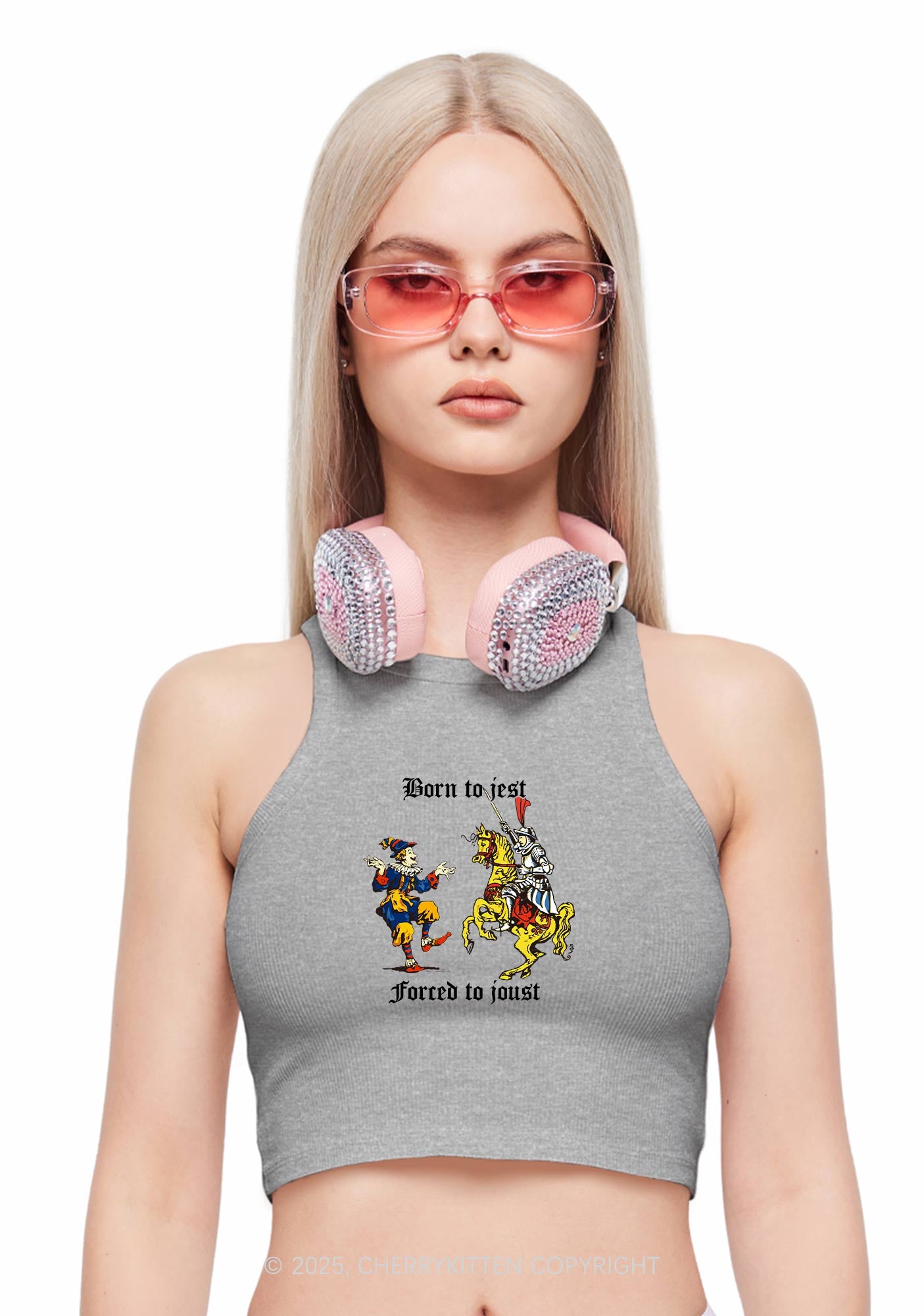 Born to Jest Forced to Joust Y2K Crop Tank Top Cherrykitten
