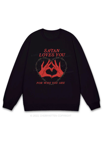 Satan Loves You Heart Halloween Y2K Sweatshirt Cherrykitten