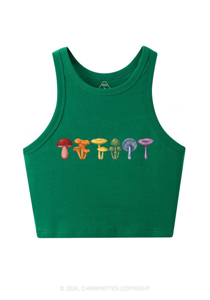 Rainbow Mushroom Pride Y2K Crop Tank Top Cherrykitten