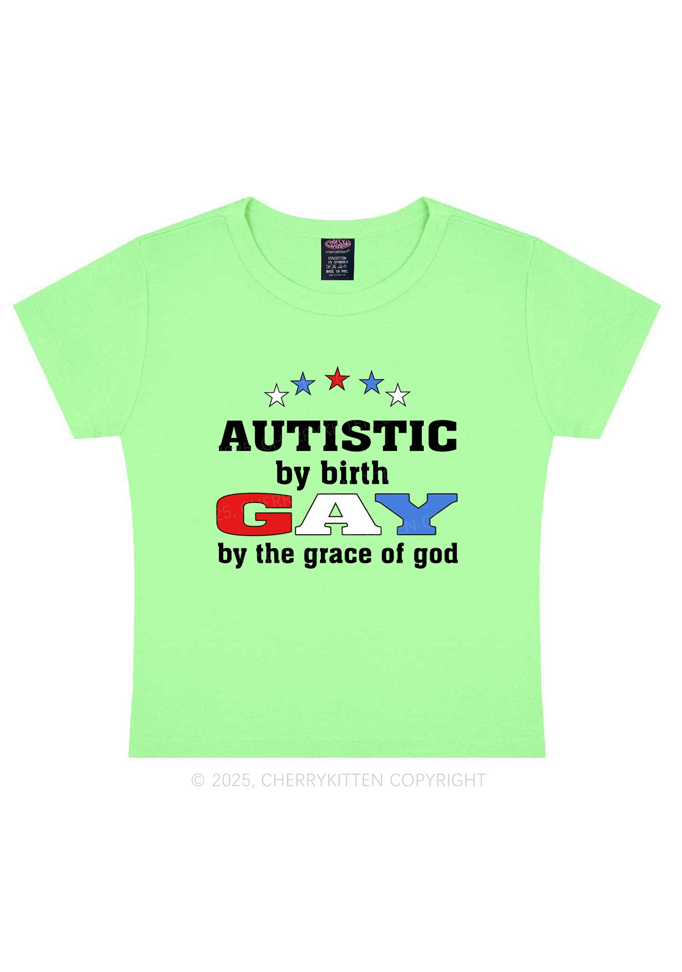 Autistic By Birth Gay Pride Y2K Baby Tee Cherrykitten