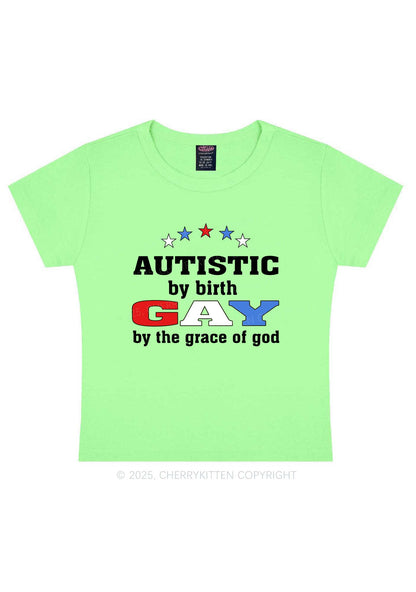 Autistic By Birth Gay Pride Y2K Baby Tee Cherrykitten