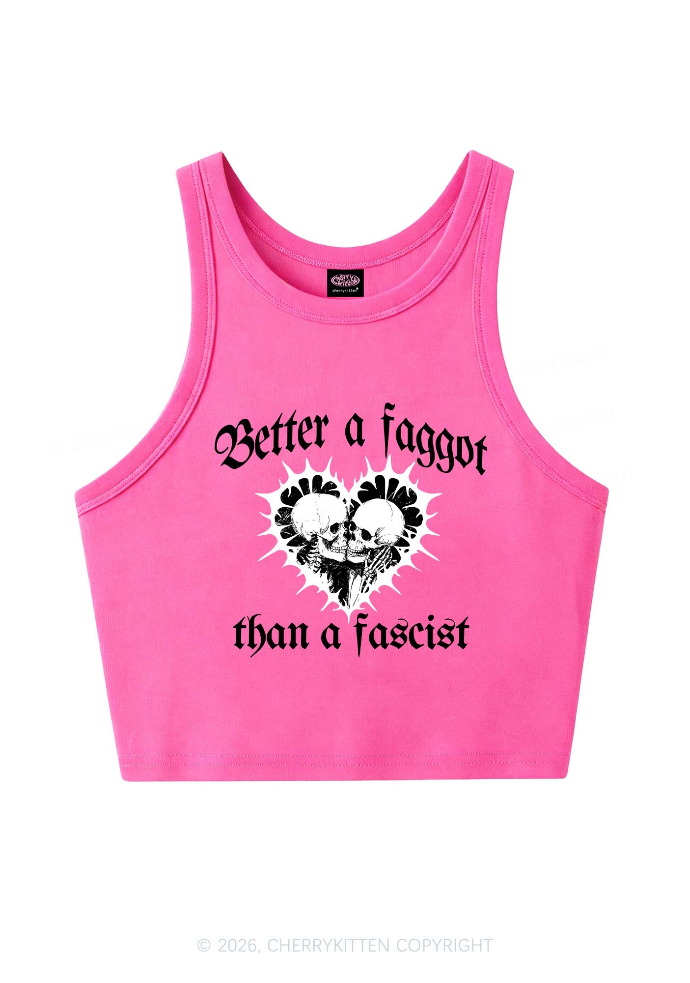 Better Faggot Than Fascist Pride Y2K Crop Tank Top Cherrykitten