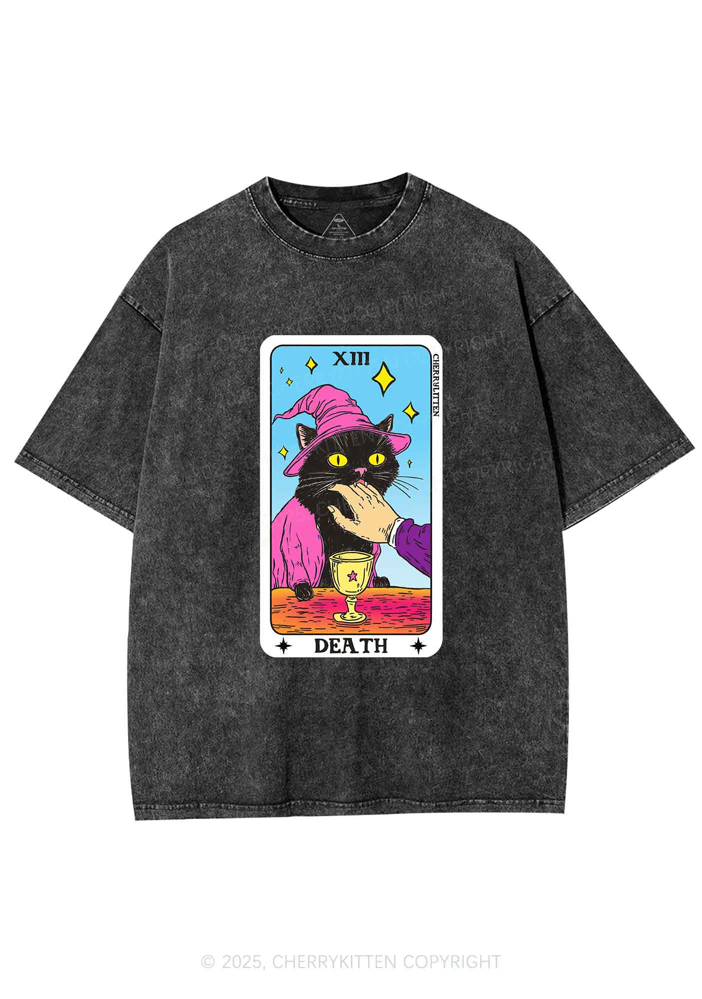 Halloween Death Black Cat Y2K Shirts Washed Tee Cherrykitten