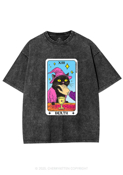 Halloween Death Black Cat Y2K Shirts Washed Tee Cherrykitten