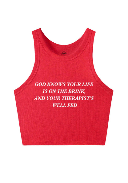 God Knows Your Life Is On The Brink Y2K Crop Tank Top Cherrykitten