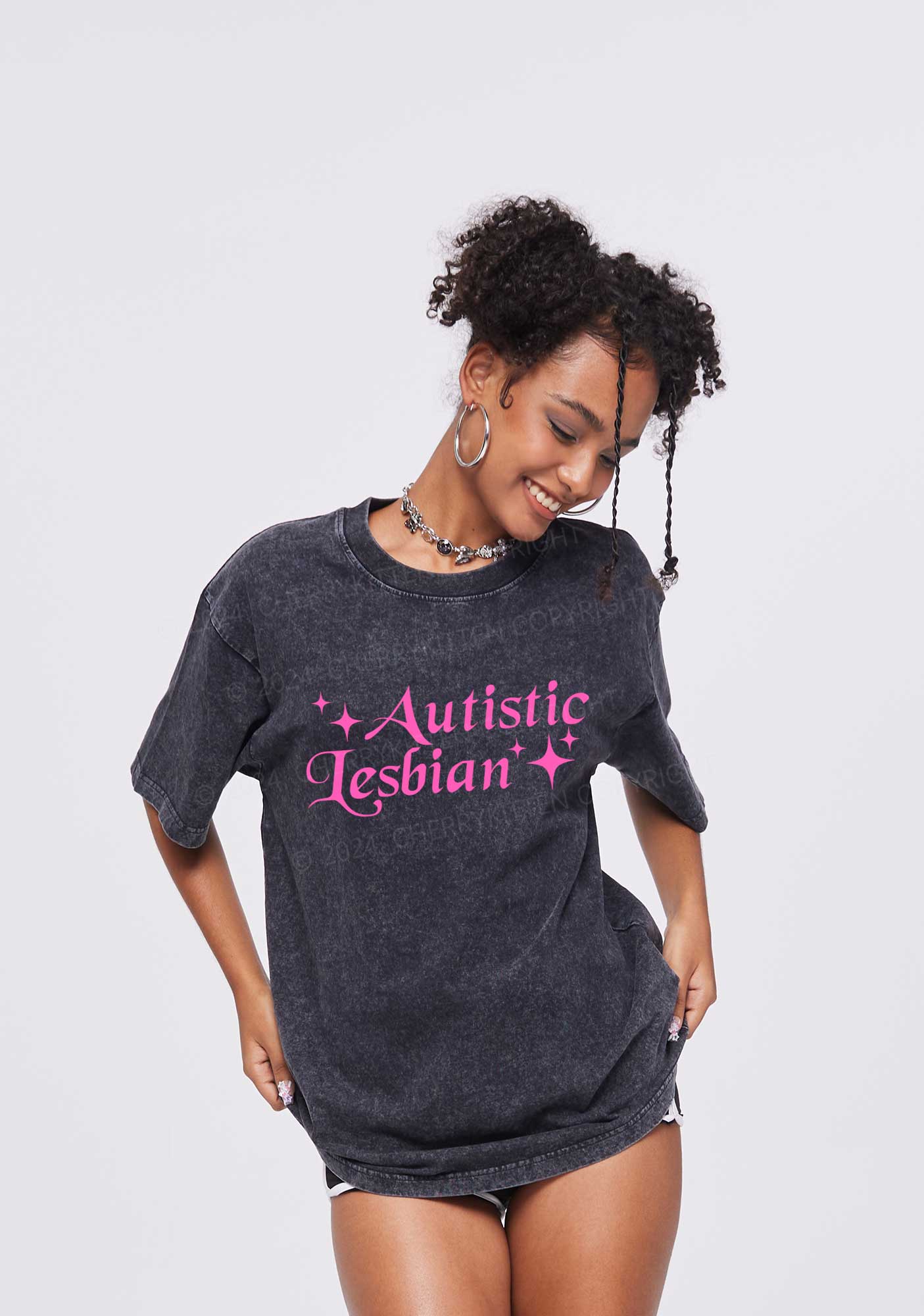 Autistic Lesbian Y2K Shirts Washed Tee Cherrykitten