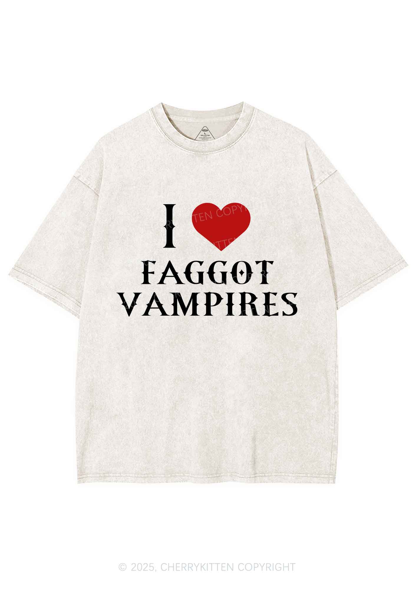 I Love Faggot Vampires Pride Y2K Shirts Washed Tee Cherrykitten