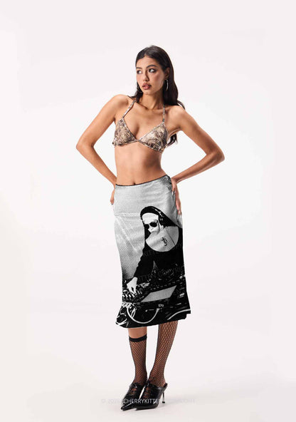 DJ Nun Y2K Print Midi Skirt Cherrykitten