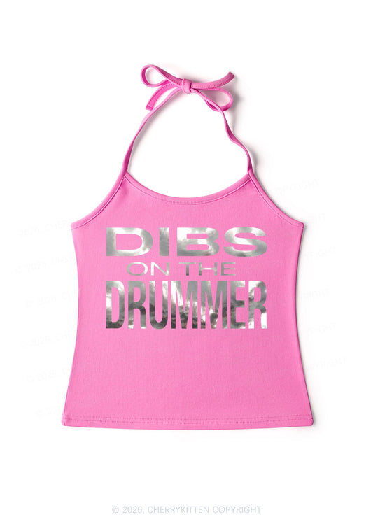 Dibs On The Drummer Silver Foil Printed Y2K Halter Neck Cami Cherrykitten