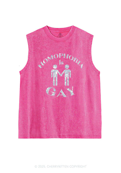 Glitter Homophobia Is Gay Pride Y2K Washed Muscle Tank Cherrykitten