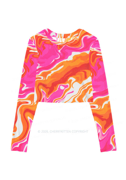 Lesbian Liquid Tie Dye Pride Y2K Mesh Long Sleeve Crop Top Cherrykitten