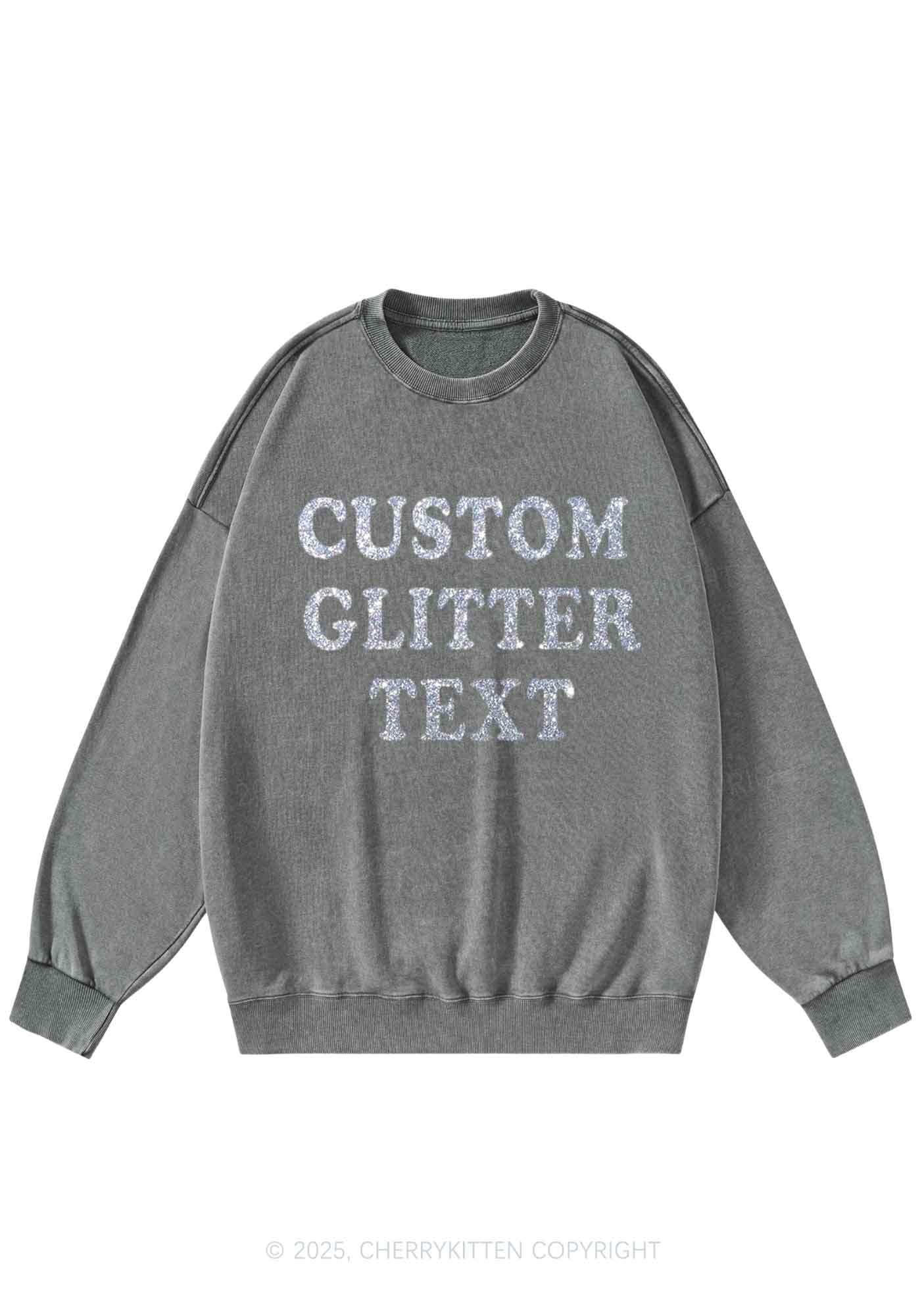 Custom Text Glitter Y2K Washed Sweatshirts Cherrykitten