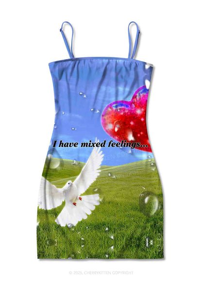 Dove And Mixed Feelings Y2K Print Slip Dress Cherrykitten