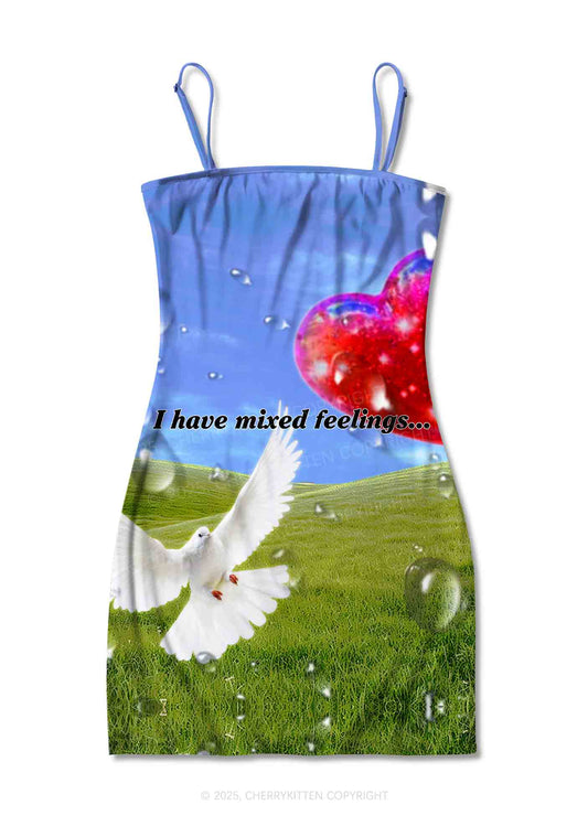 Dove And Mixed Feelings Y2K Print Slip Dress Cherrykitten