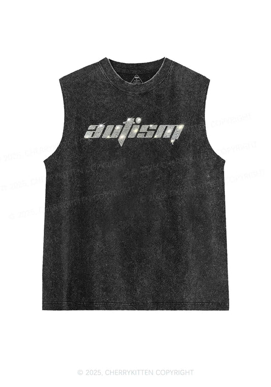Rhinestone Autism Y2K Washed Muscle Tank Cherrykitten