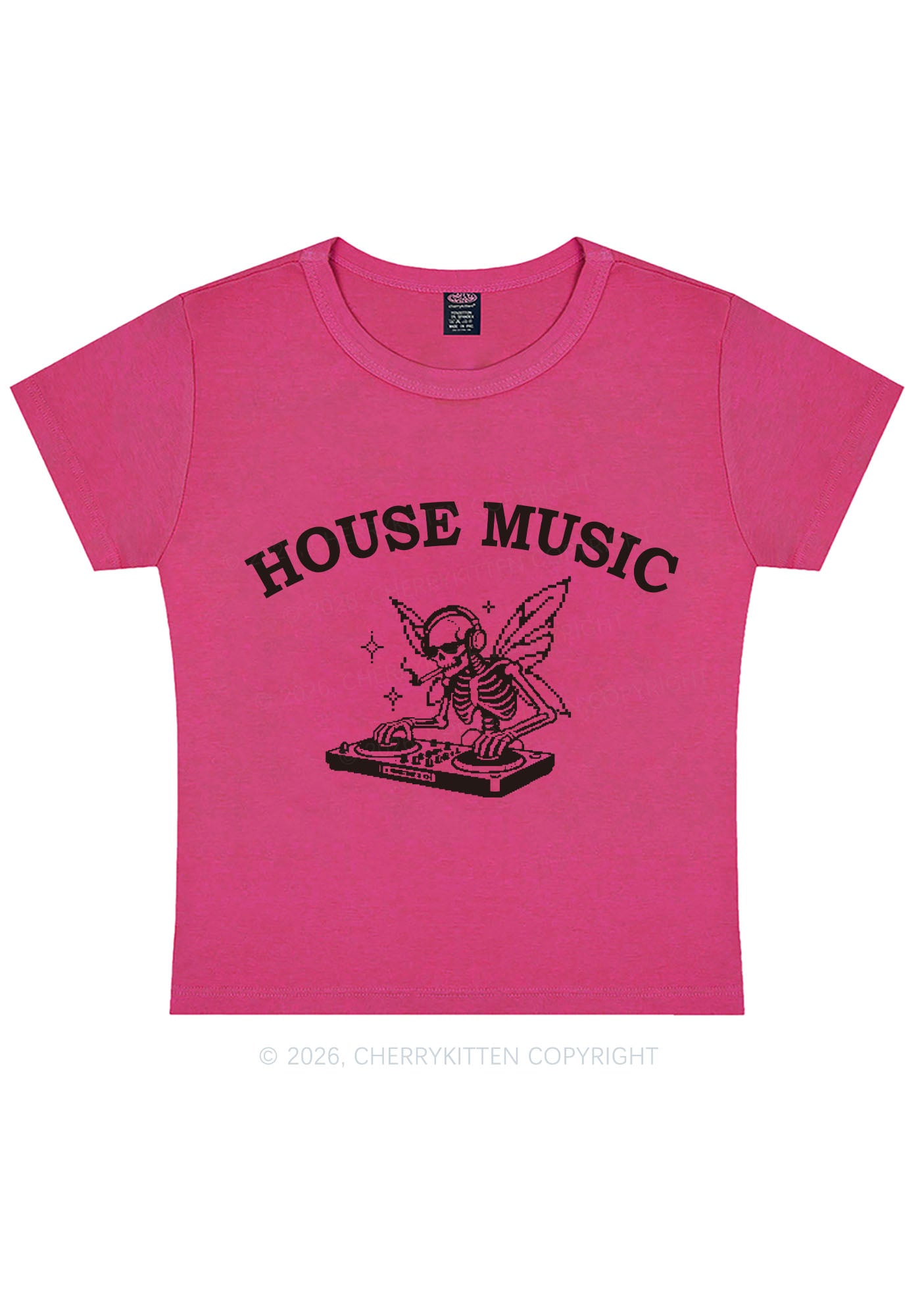 House Music Skeleton Y2K Baby Tee Cherrykitten