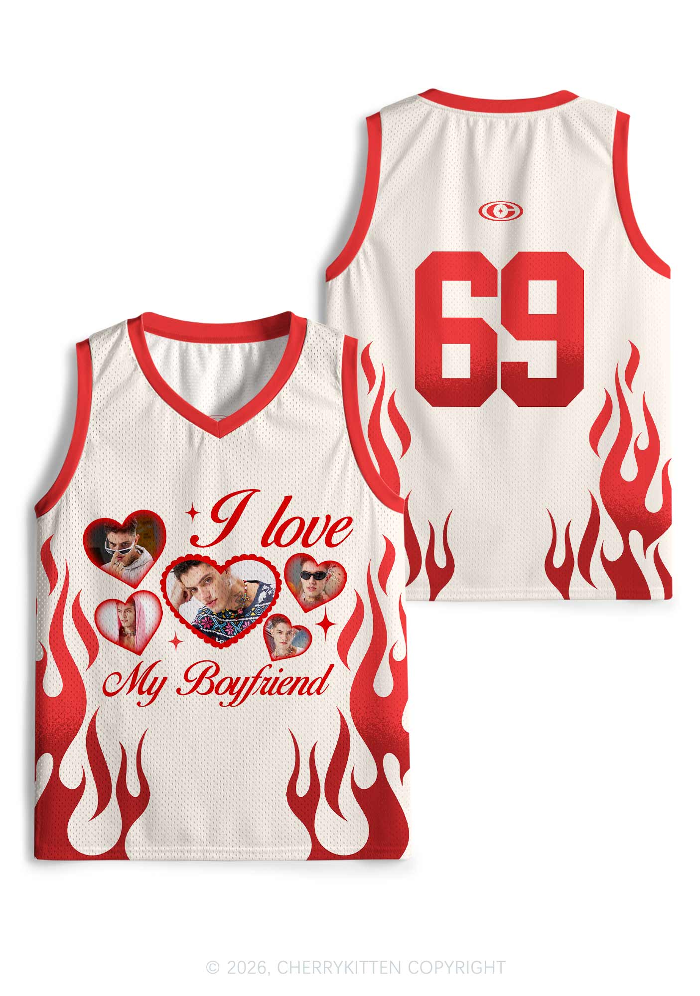 Creamy White Custom GF BF Photo Y2K Sport Jersey Tank Cherrykitten