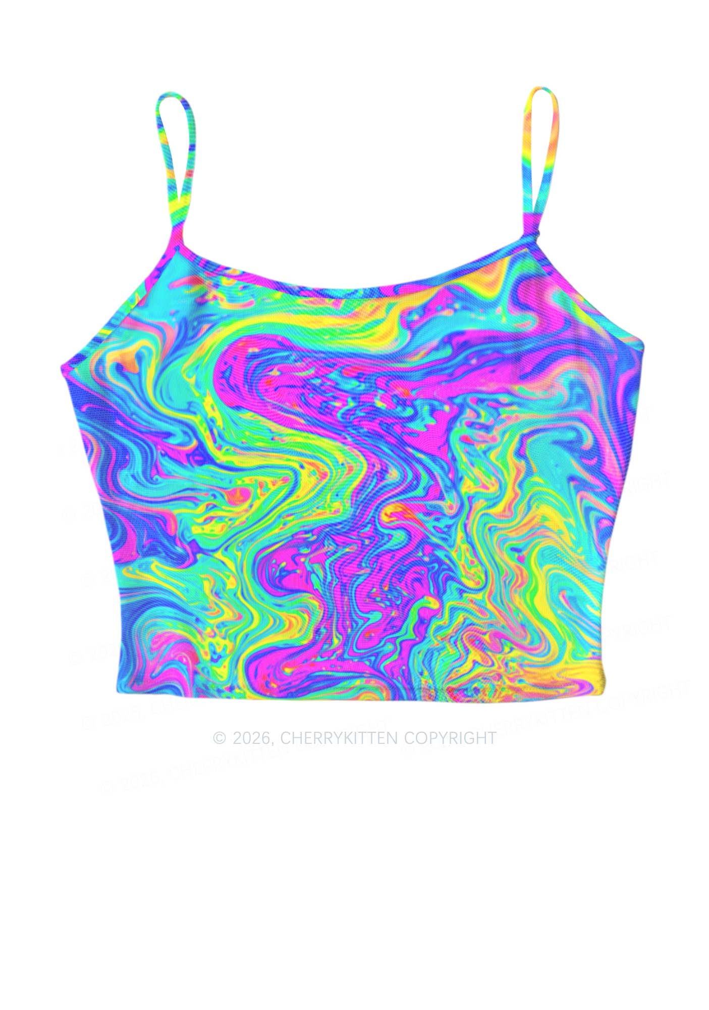 Rainbow Fluid Swirl Y2K Mesh Cami Tank Cherrykitten