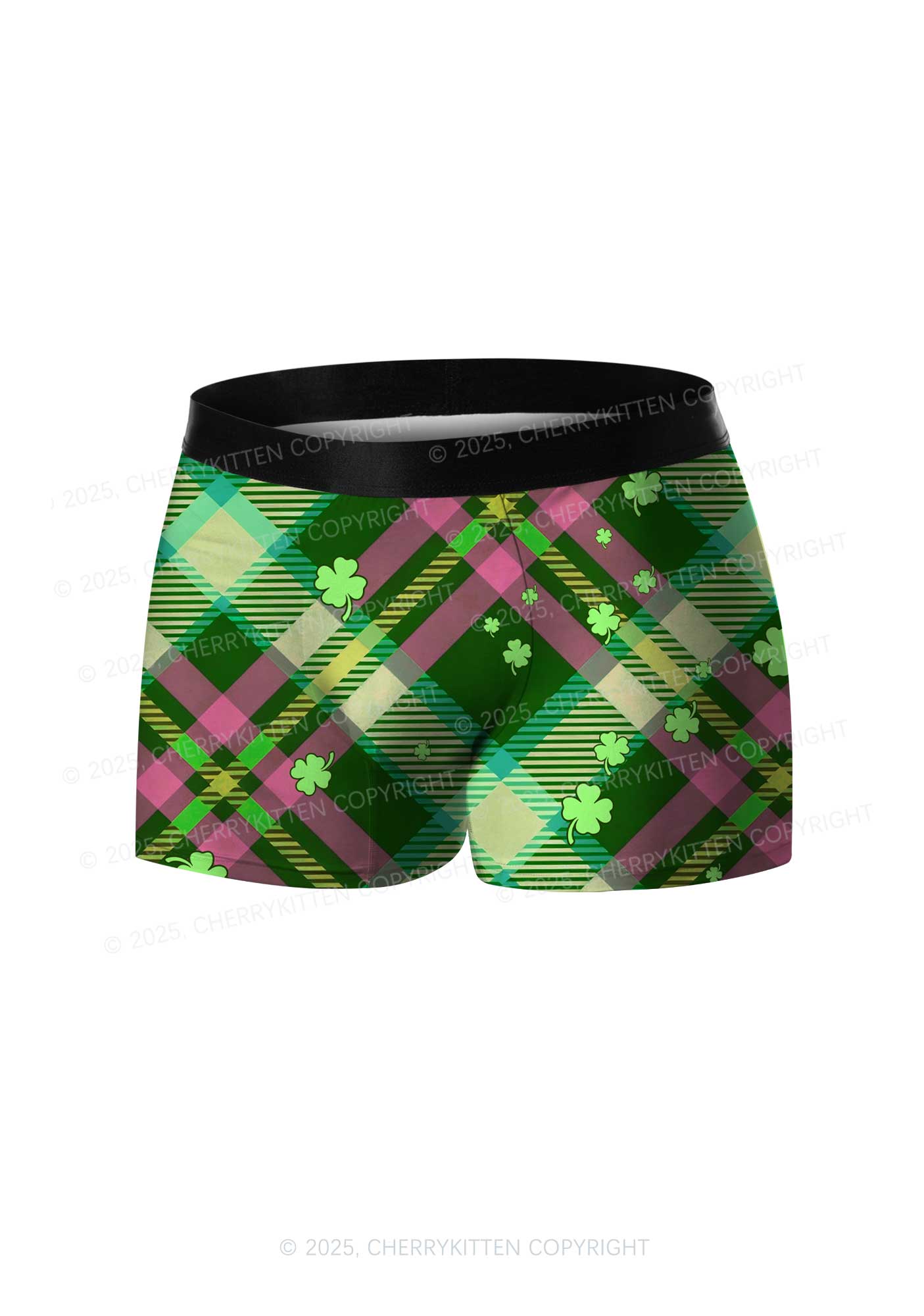 Four Leaf Clover Plaid St Patricks Y2K Print Men Boxer Briefs Cherrykitten