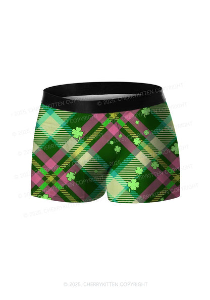 Four Leaf Clover Plaid St Patricks Y2K Print Men Boxer Briefs Cherrykitten