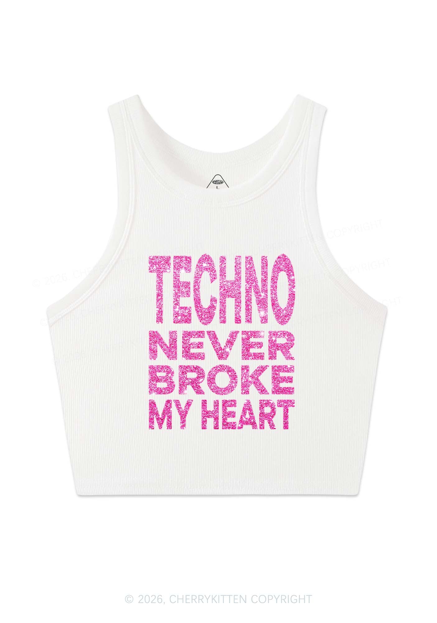 Glitter Techno Heart Y2K Crop Tank Top Cherrykitten