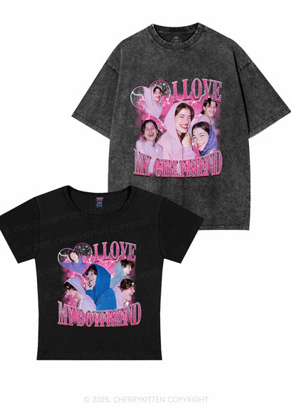 Custom Photos I Love GF BF Y2K Valentine's Day Couple Shirt Cherrykitten