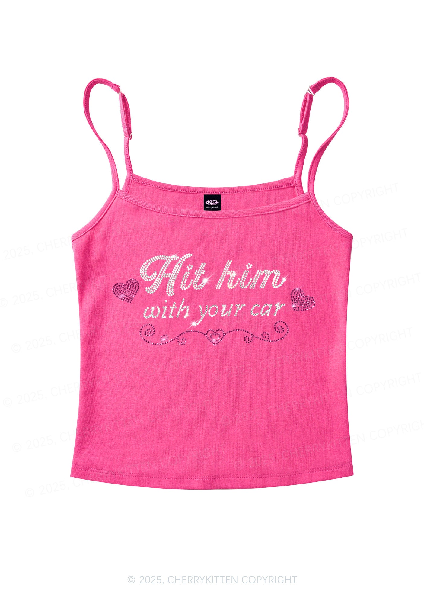 Rhinestone Hit Him Y2K Spaghetti Strap Cami Cherrykitten