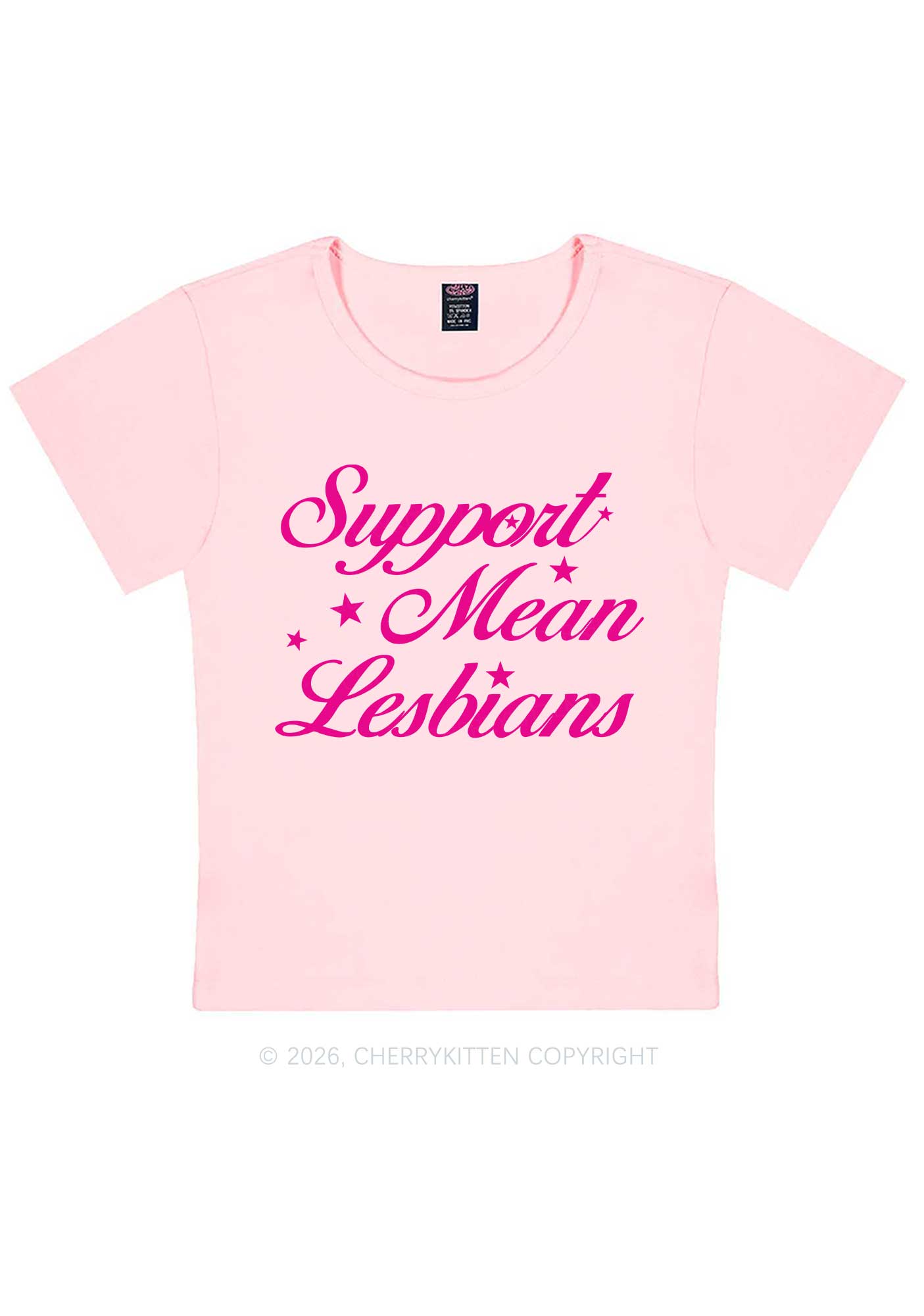 Support Mean Leabians Pride Y2K Baby Tee Cherrykitten