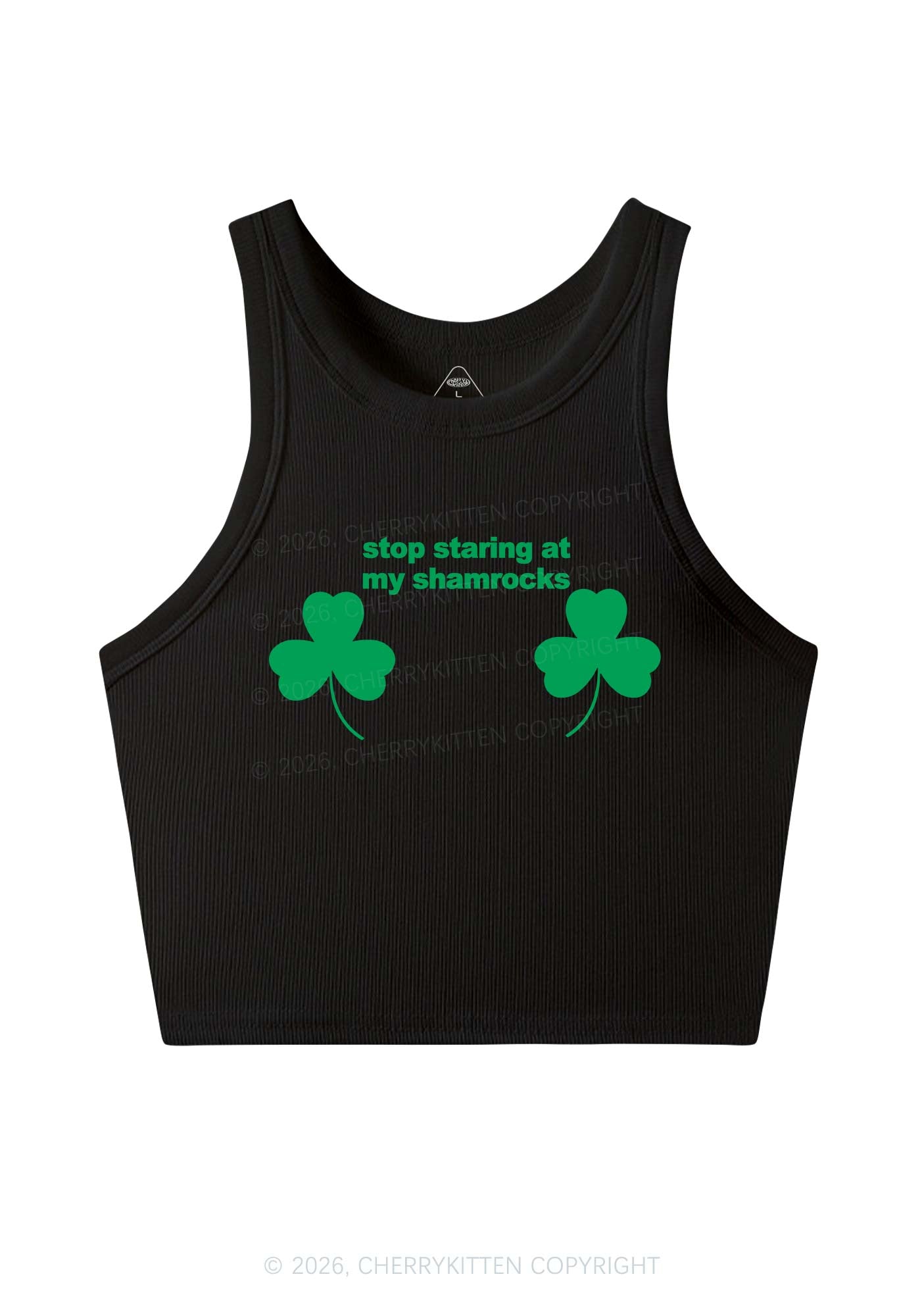Stop Staring At My Shamrocks St Patricks Y2K Crop Tank Top Cherrykitten
