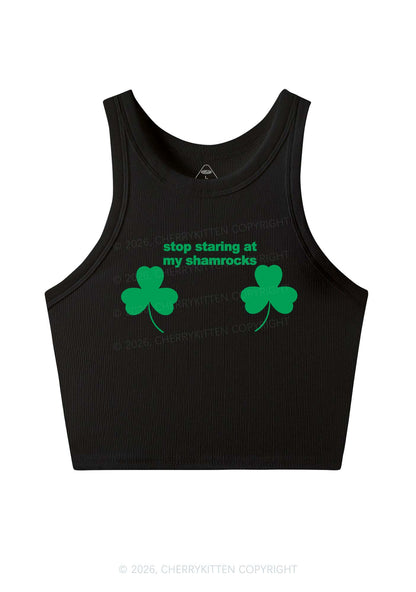 Stop Staring At My Shamrocks St Patricks Y2K Crop Tank Top Cherrykitten