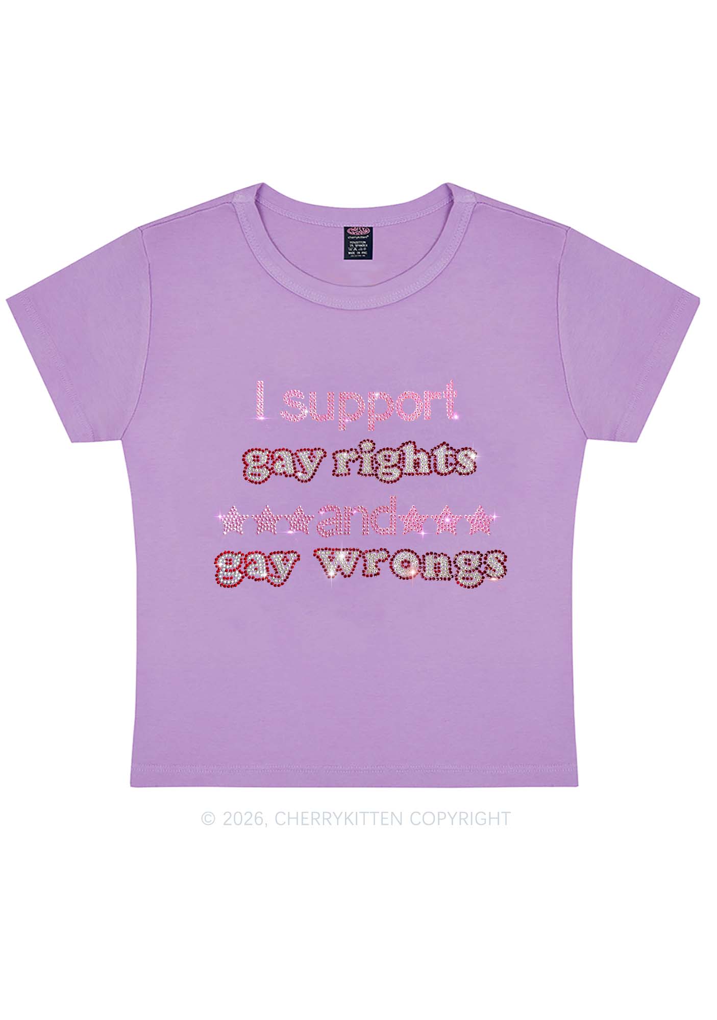 Rhinestone I Support Gay Rights Y2K Baby Tee Cherrykitten