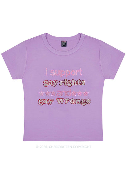 Rhinestone I Support Gay Rights Y2K Baby Tee Cherrykitten