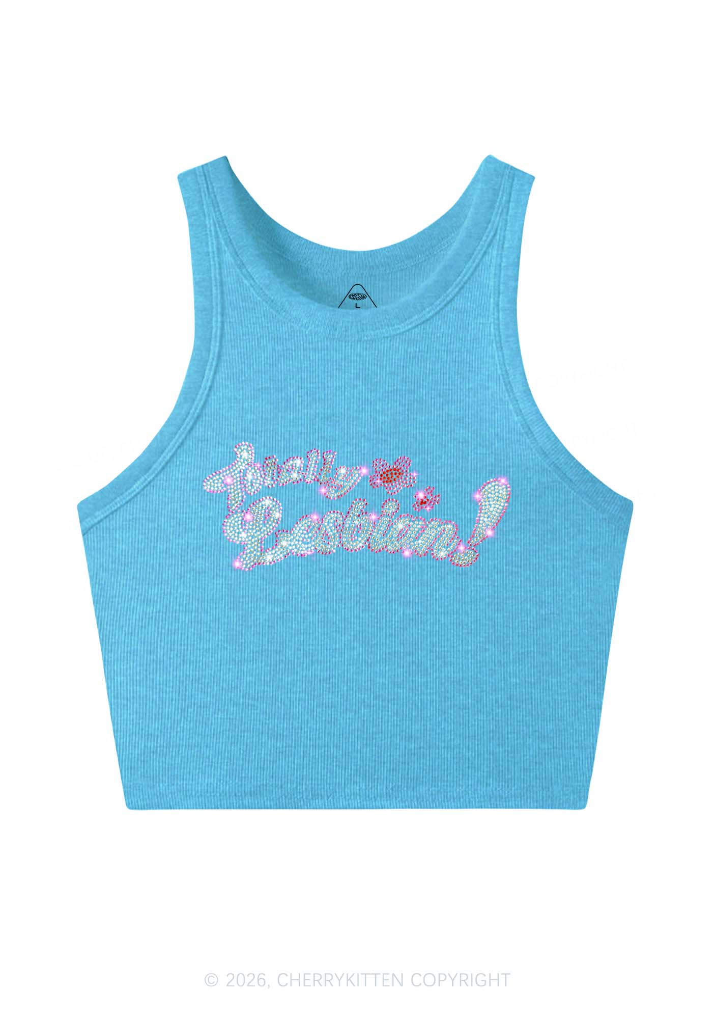 Rhinestone Totally Lesbian Pride Y2K Crop Tank Top Cherrykitten