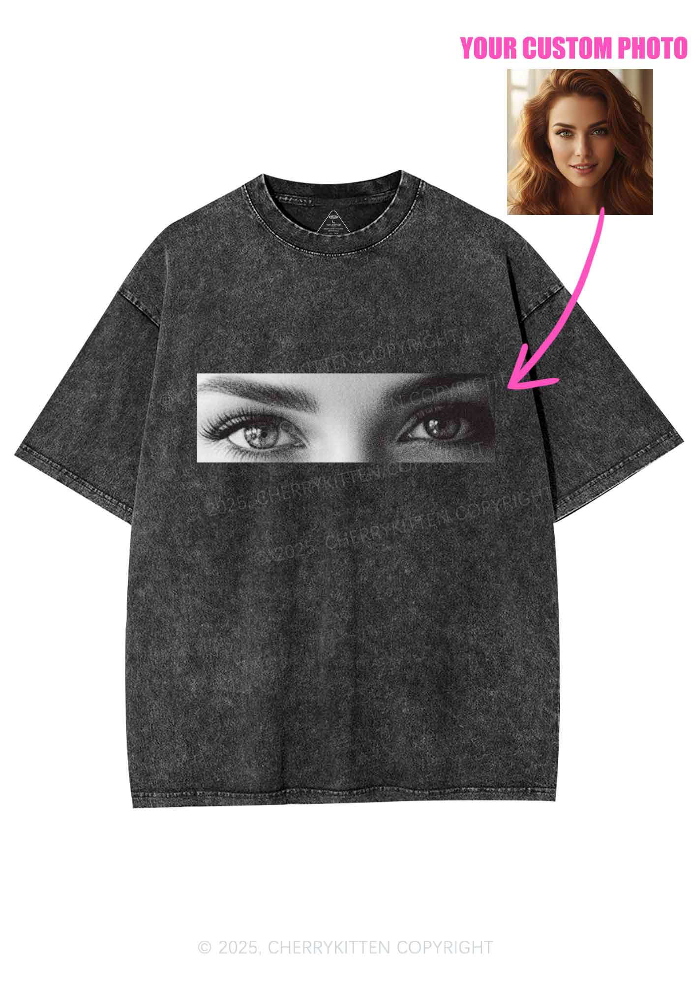 Custom Eyes Y2K Shirts Washed Tee Cherrykitten