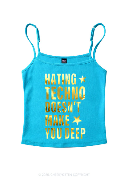Hating Techno Silver Foil Printed Y2K Spaghetti Strap Cami Cherrykitten