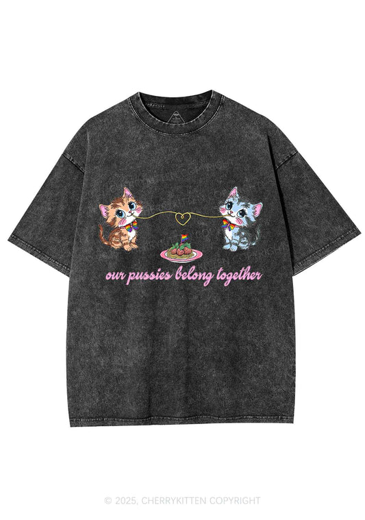 Our Puxxies Belong Together Pride Y2K Shirts Washed Tee Cherrykitten
