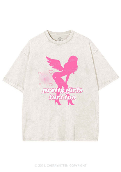 Pretty Girls Fart Too Y2K Shirts Washed Tee Cherrykitten