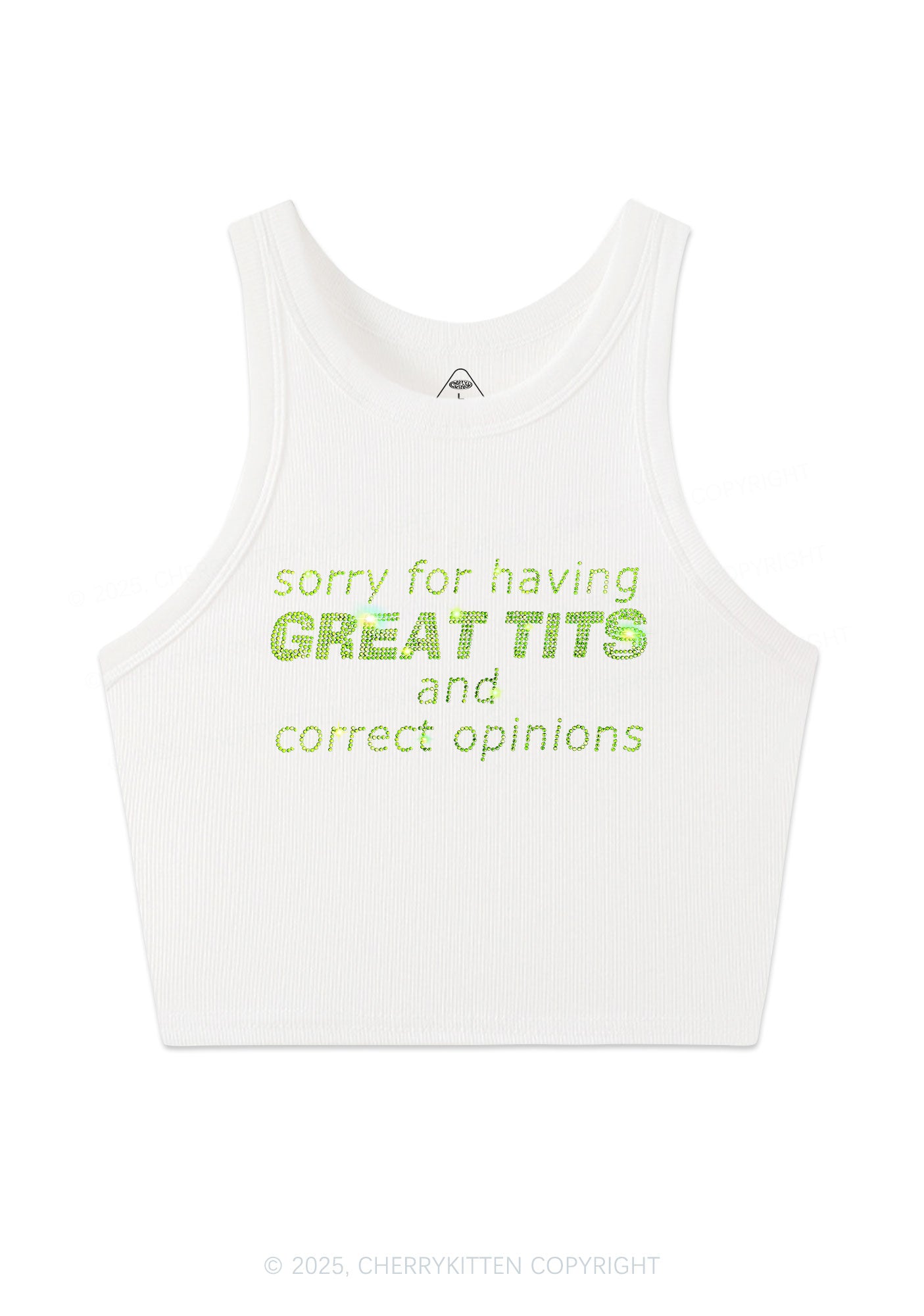 Rhinestone Sorry For Having Correct Opinions Y2K Crop Tank Top Cherrykitten